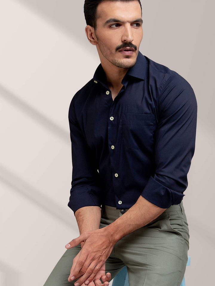 Classic Navy Blue Satin Shirt Brumano Pakistan