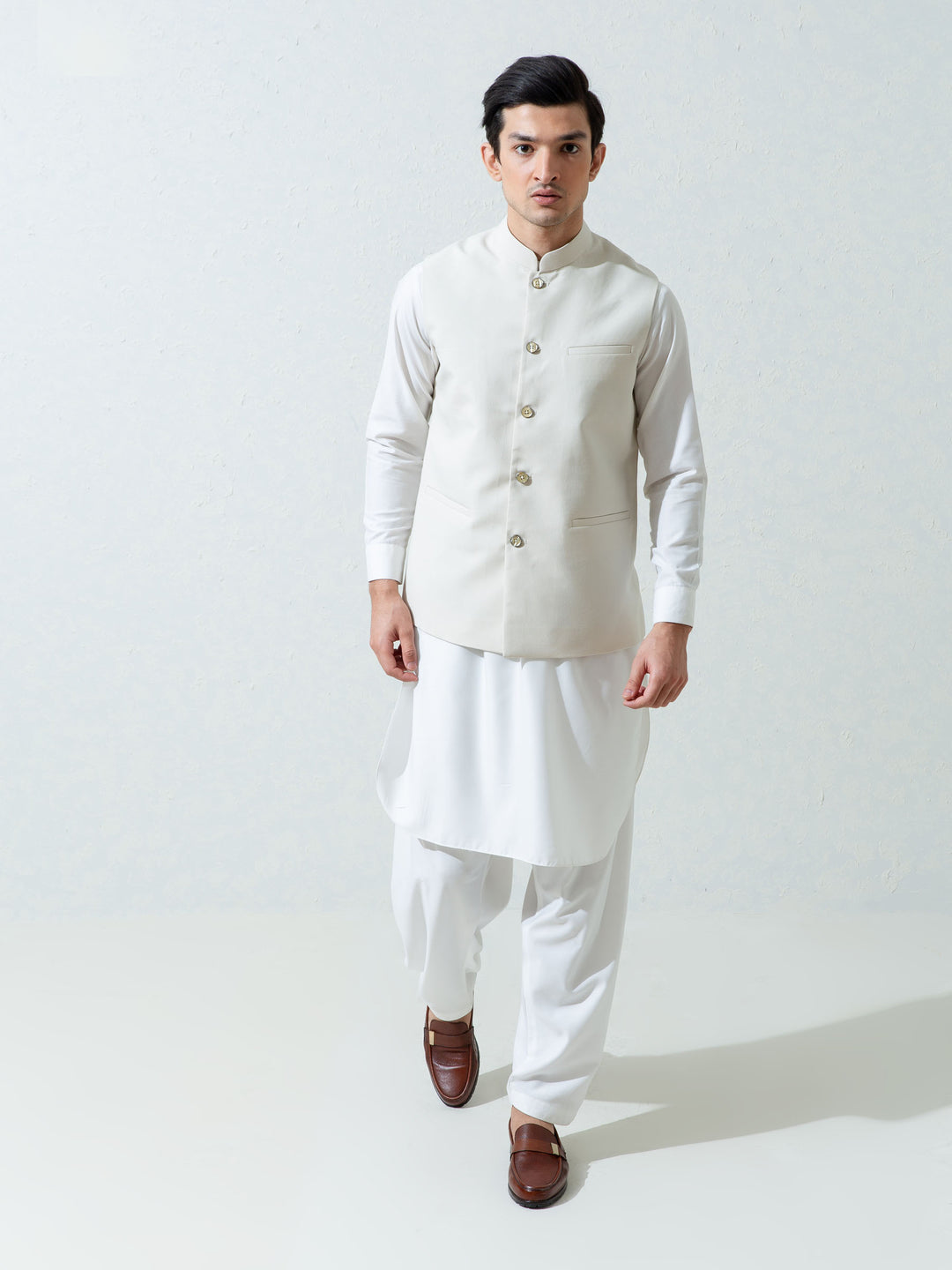 Cream Formal Twill Waistcoat Brumano Pakistan