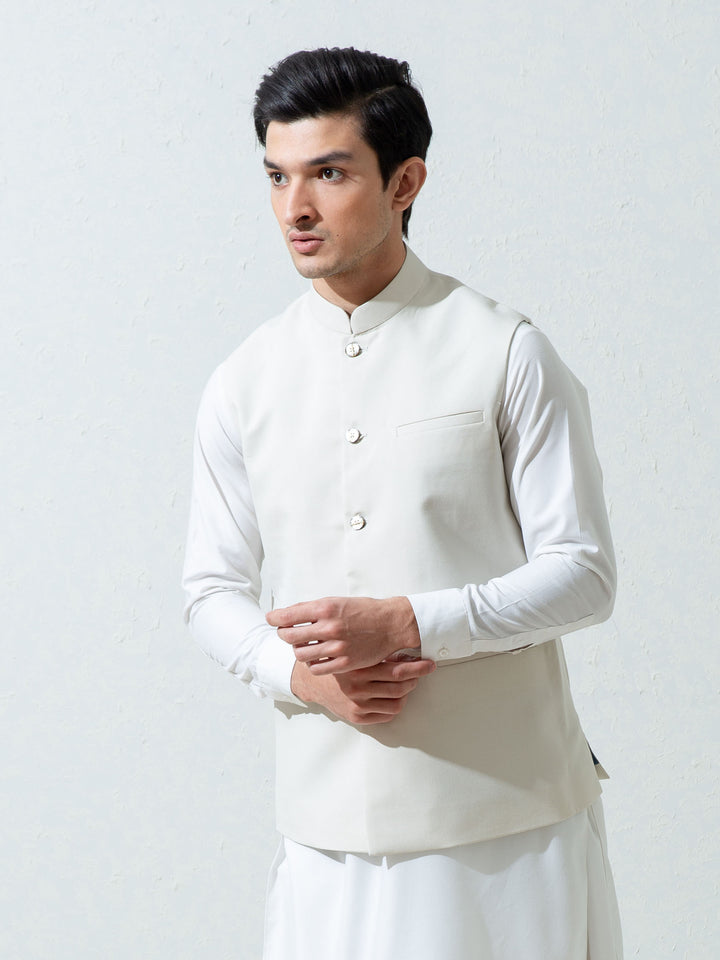Cream Formal Twill Waistcoat Brumano Pakistan