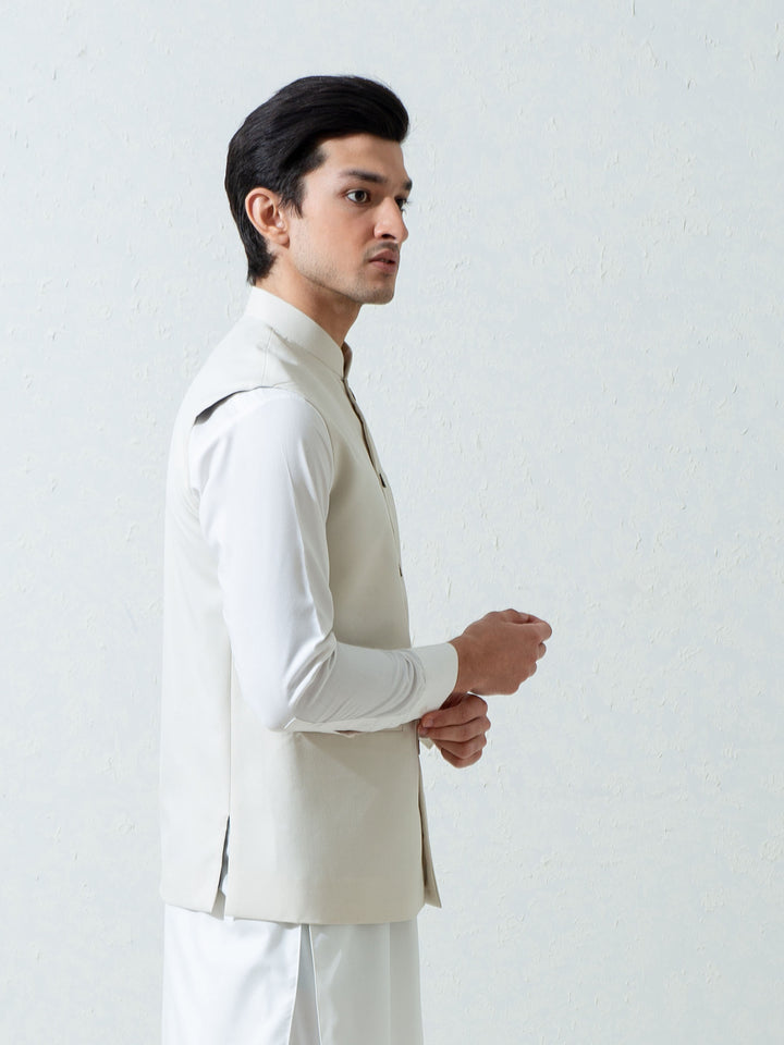 Cream Formal Twill Waistcoat Brumano Pakistan