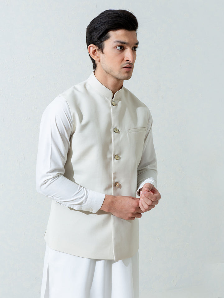 Cream Formal Twill Waistcoat Brumano Pakistan