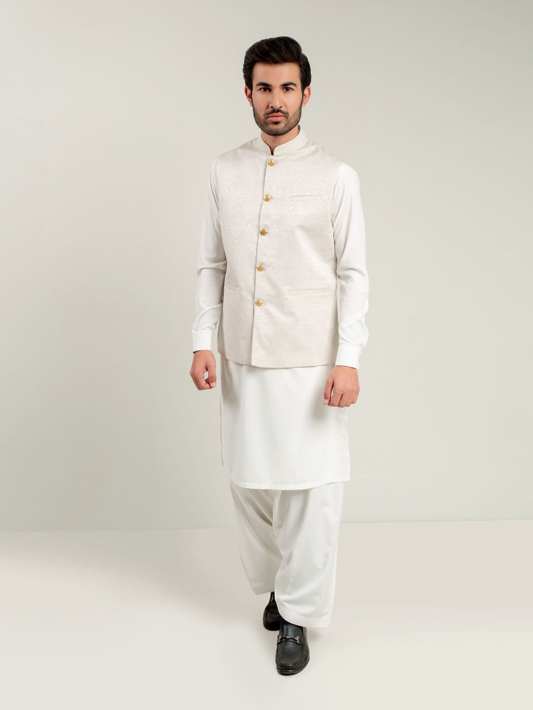 Cream Jacquard Waistcoat Brumano Pakistan
