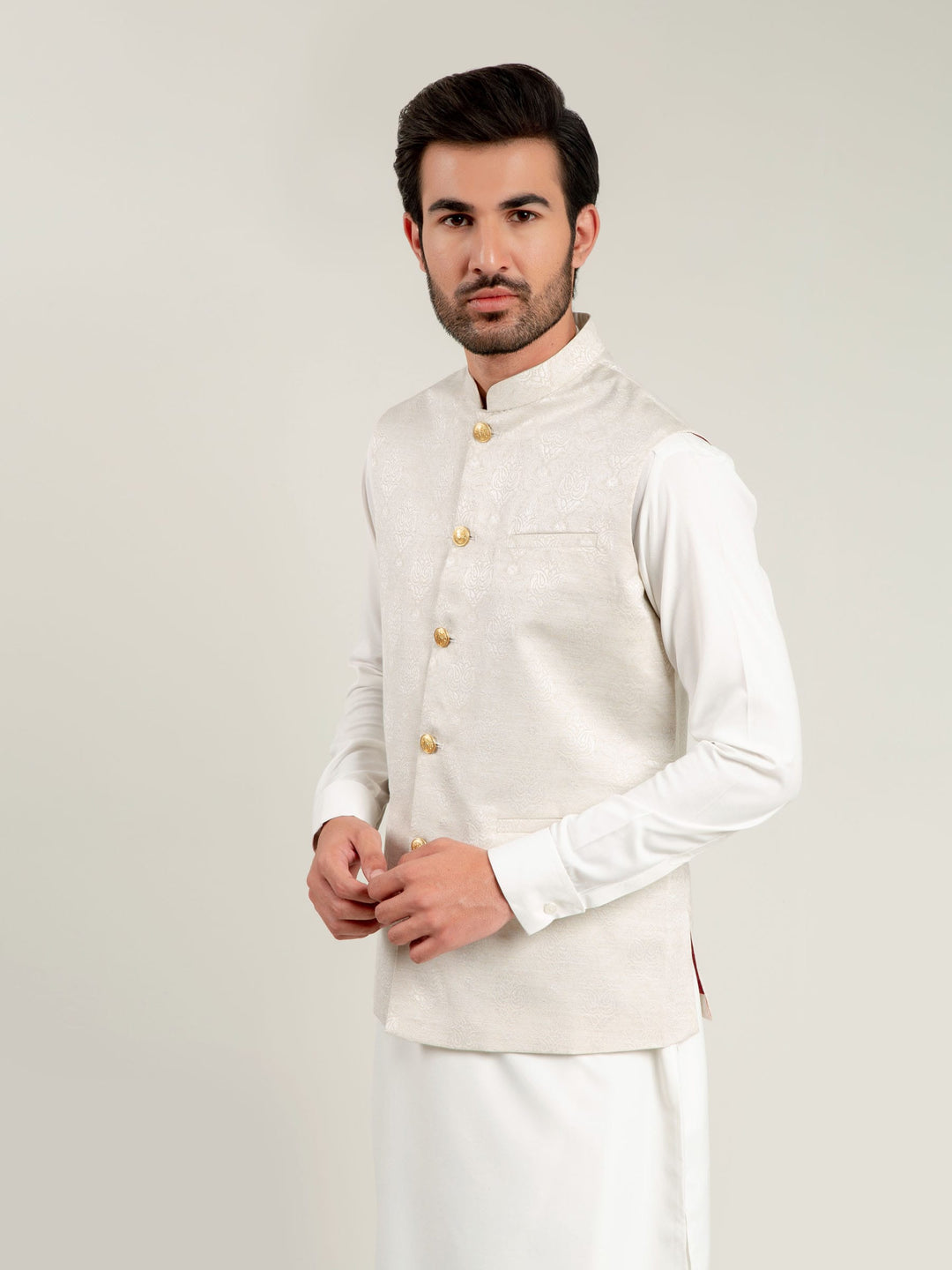 Cream Jacquard Waistcoat Brumano Pakistan