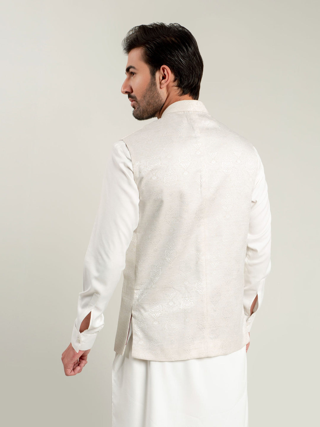 Cream Jacquard Waistcoat Brumano Pakistan