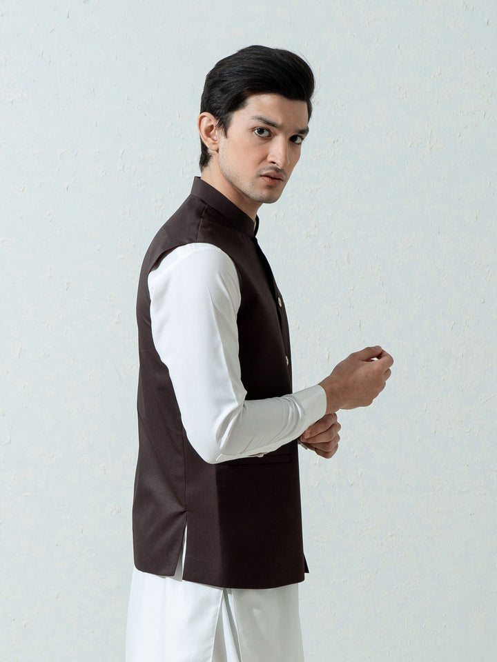 Dark Brown Formal Twill Waistcoat Brumano Pakistan