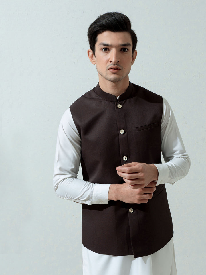 Dark Brown Formal Twill Waistcoat Brumano Pakistan