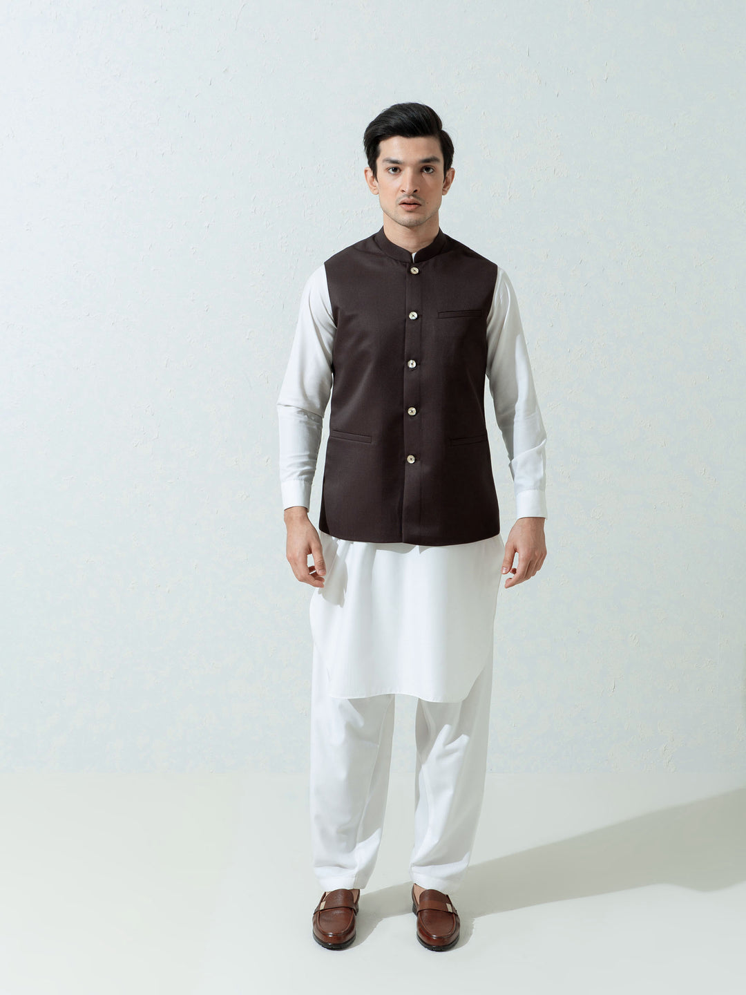 Dark Brown Formal Twill Waistcoat Brumano Pakistan