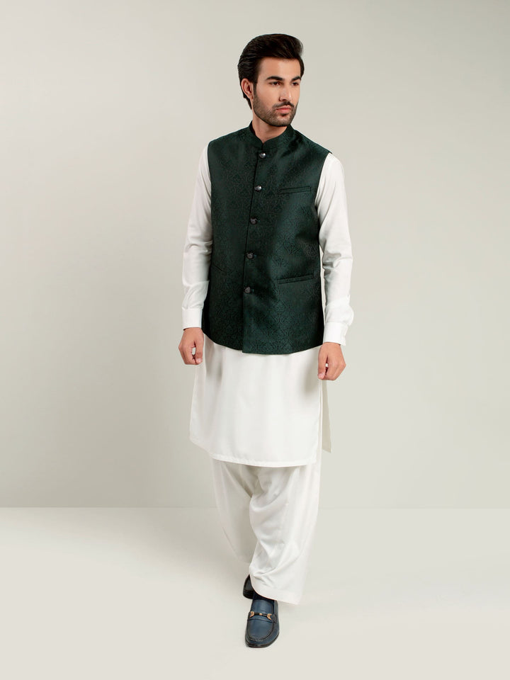 Dark Green Jacquard Waistcoat Brumano Pakistan
