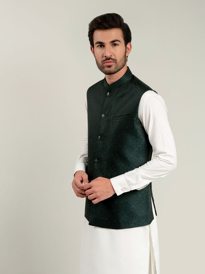 Dark Green Jacquard Waistcoat Brumano Pakistan