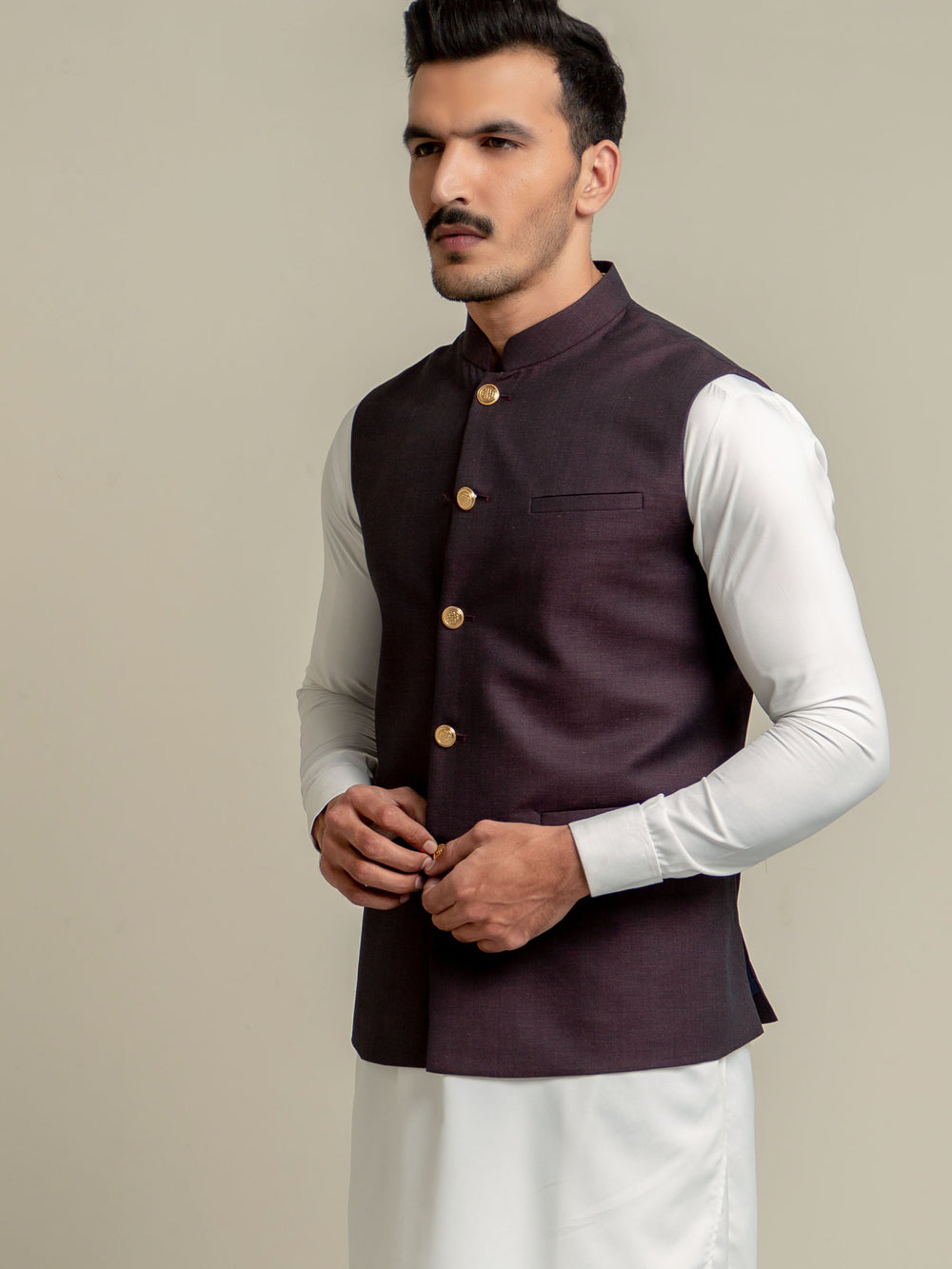 Dark maroon melange waistcoat brumano pakistan