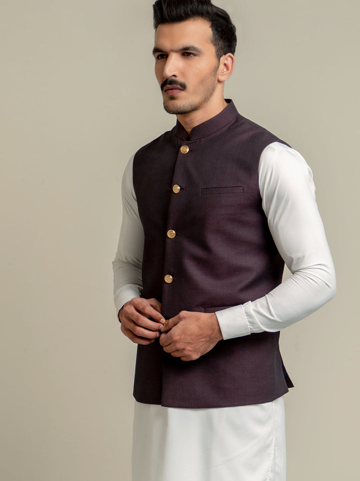 Dark Maroon Melange Waistcoat Brumano Pakistan