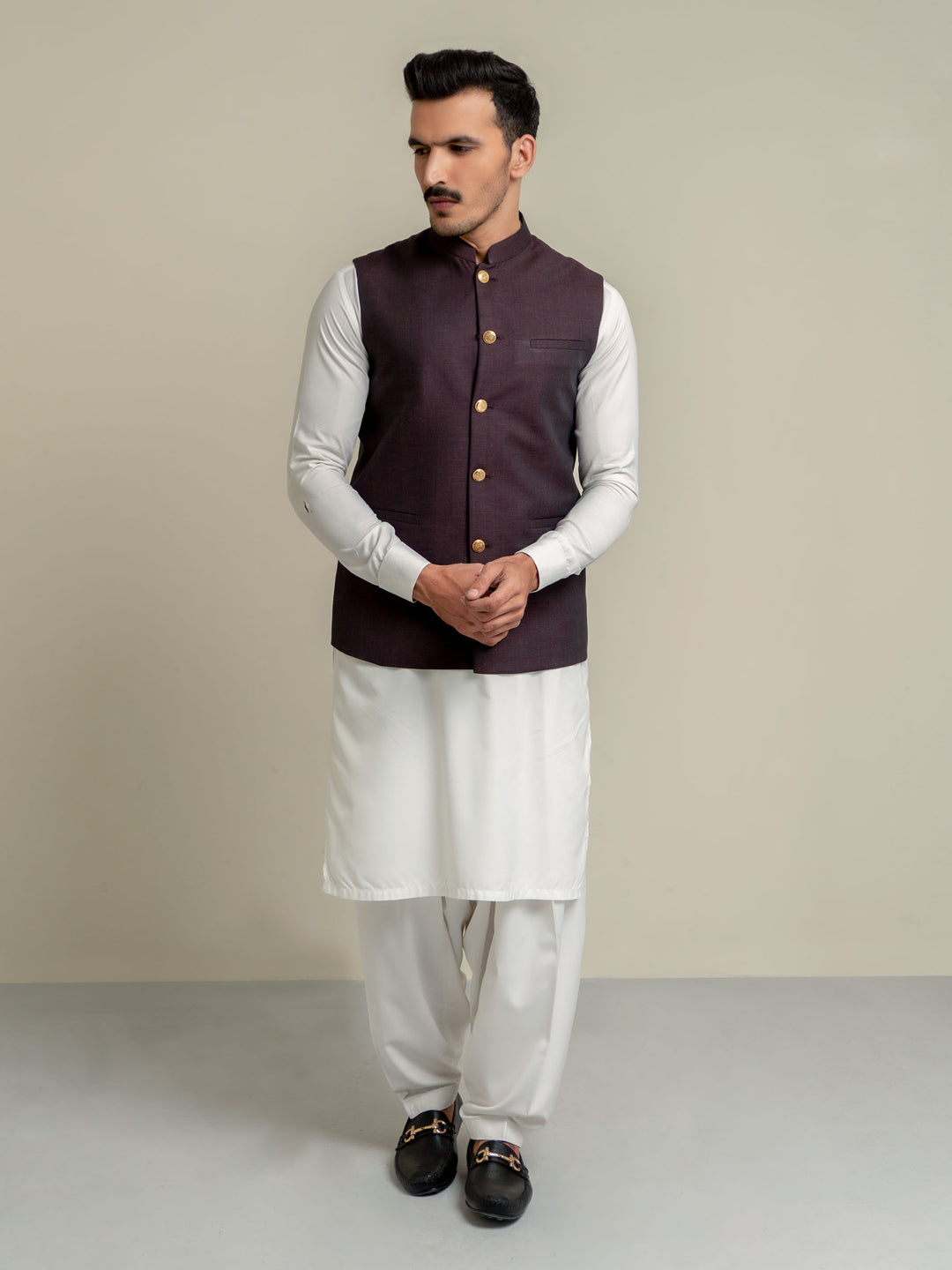 Dark Maroon Melange Waistcoat Brumano Pakistan