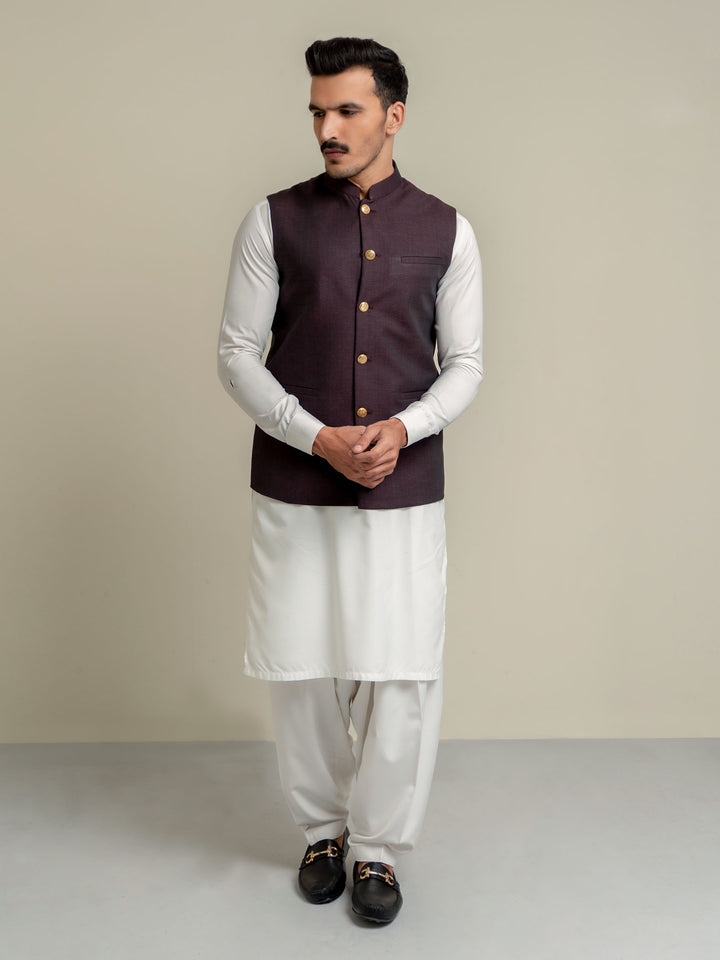 Dark Maroon Melange Waistcoat Brumano Pakistan