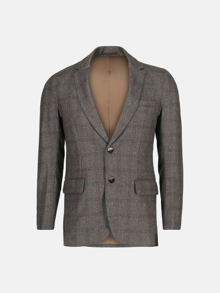 Dark Brown Checkered Wool Cashmere Blazer - Sartoria Brumano Pakistan
