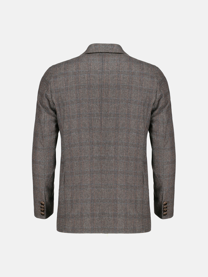 Dark Brown Checkered Wool Cashmere Blazer - Sartoria Brumano Pakistan