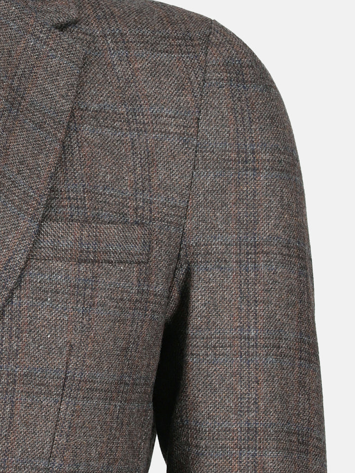 Dark Brown Checkered Wool Cashmere Blazer - Sartoria Brumano Pakistan