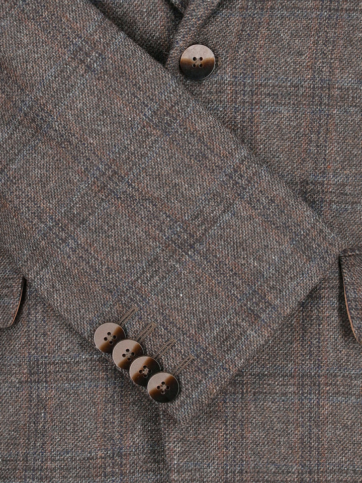 Dark Brown Checkered Wool Cashmere Blazer - Sartoria Brumano Pakistan