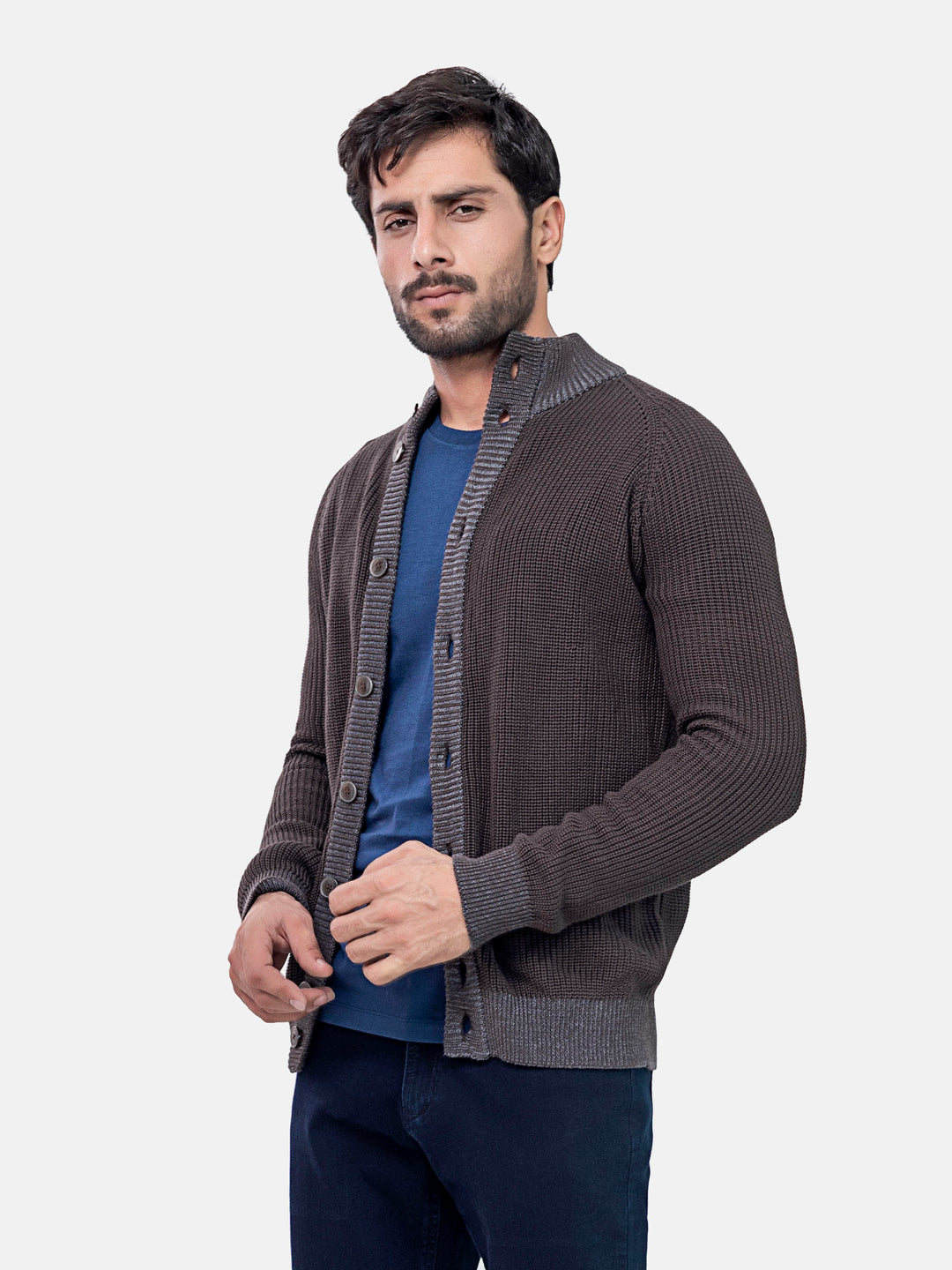 Dark Brown Chunky Knitted Button Cardigan Brumano Pakistan
