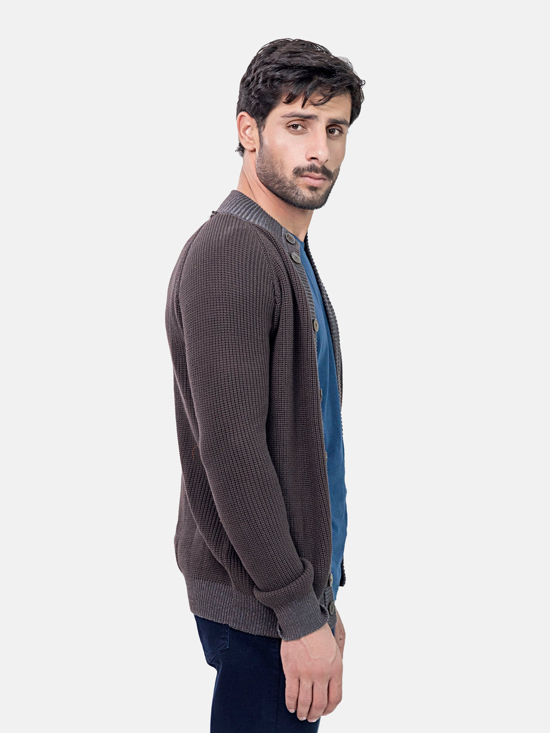 Dark Brown Chunky Knitted Button Cardigan Brumano Pakistan