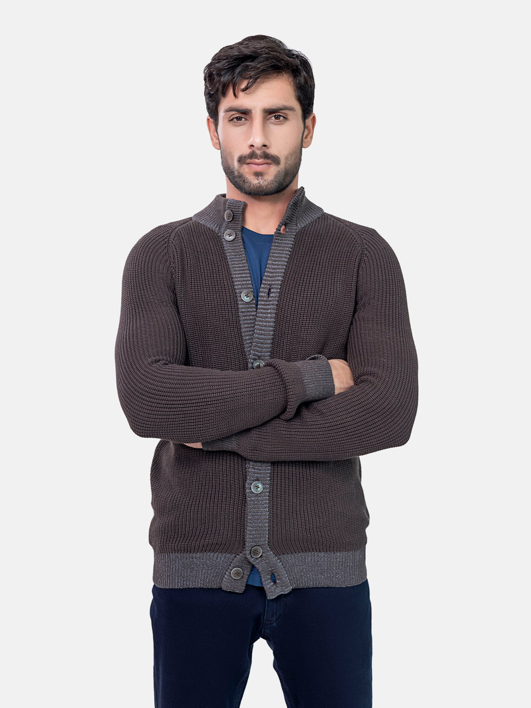 Dark Brown Chunky Knitted Button Cardigan Brumano Pakistan
