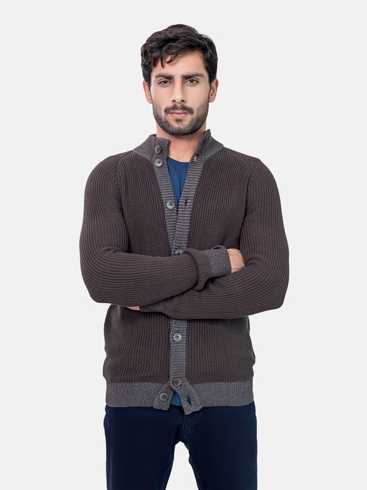 Dark Brown Chunky Knitted Button Cardigan Brumano Pakistan