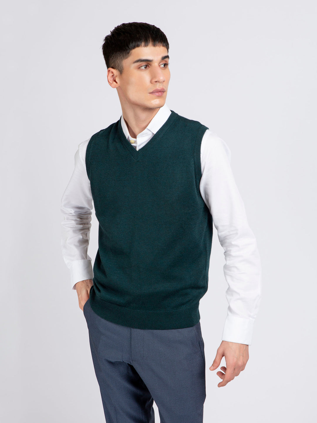 Dark Green Wool Blended Sleeveless Sweater Brumano Pakistan