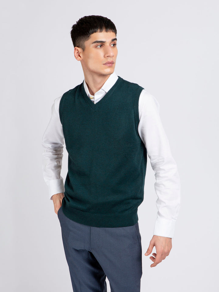 Dark Green Wool Blended Sleeveless Sweater Brumano Pakistan
