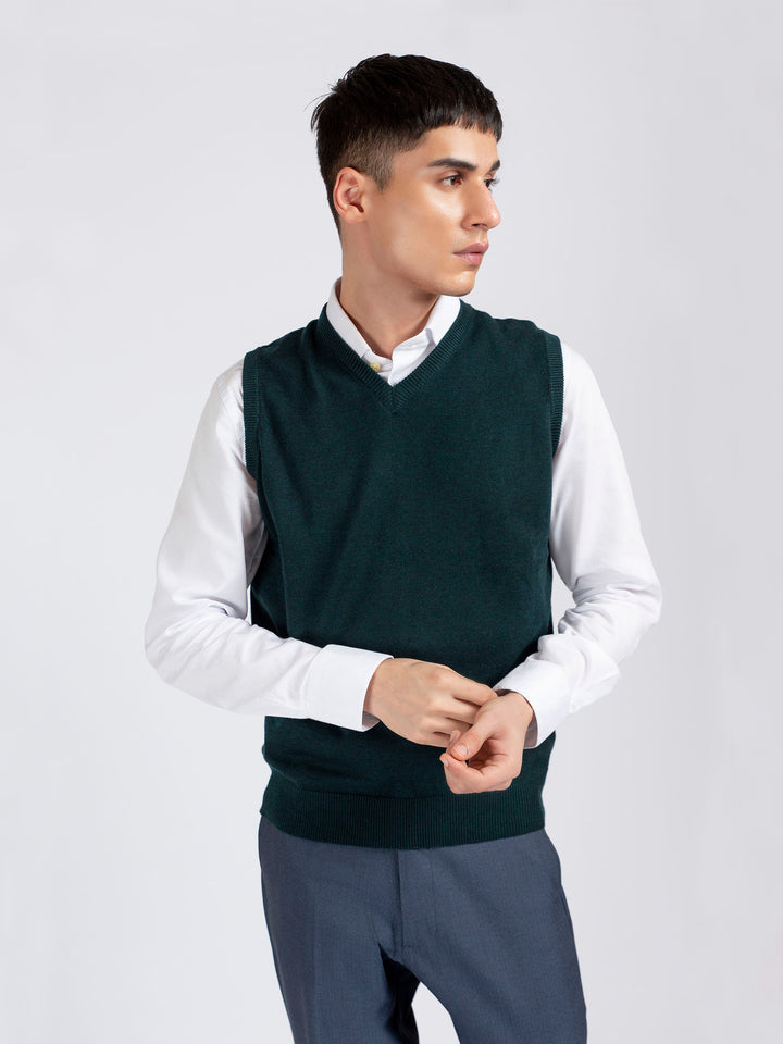 Dark Green Wool Blended Sleeveless Sweater Brumano Pakistan