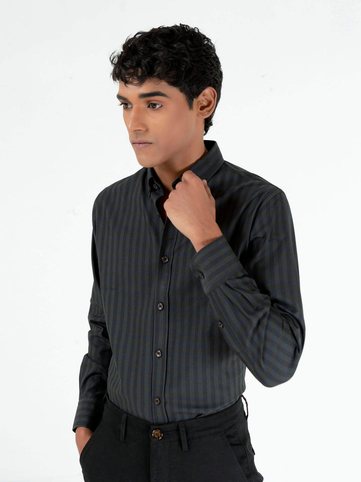 Dark Green & Black Striped Button Down Shirt Brumano Pakistan