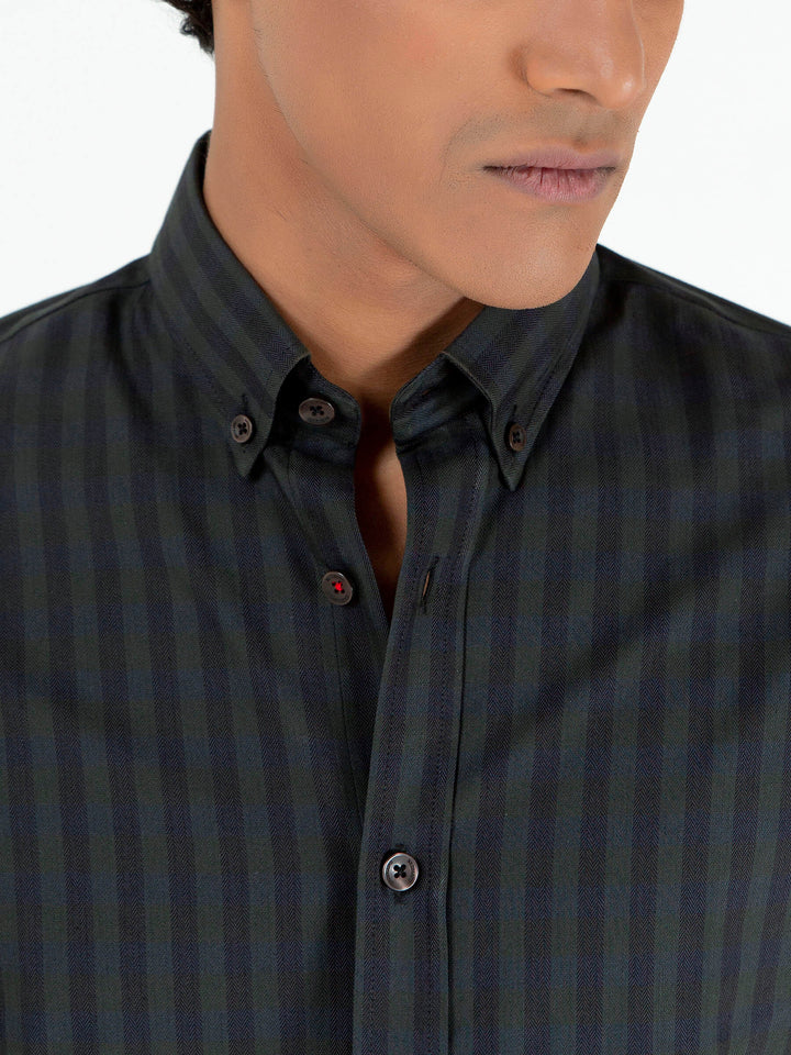 Dark Green & Black Striped Button Down Shirt Brumano Pakistan