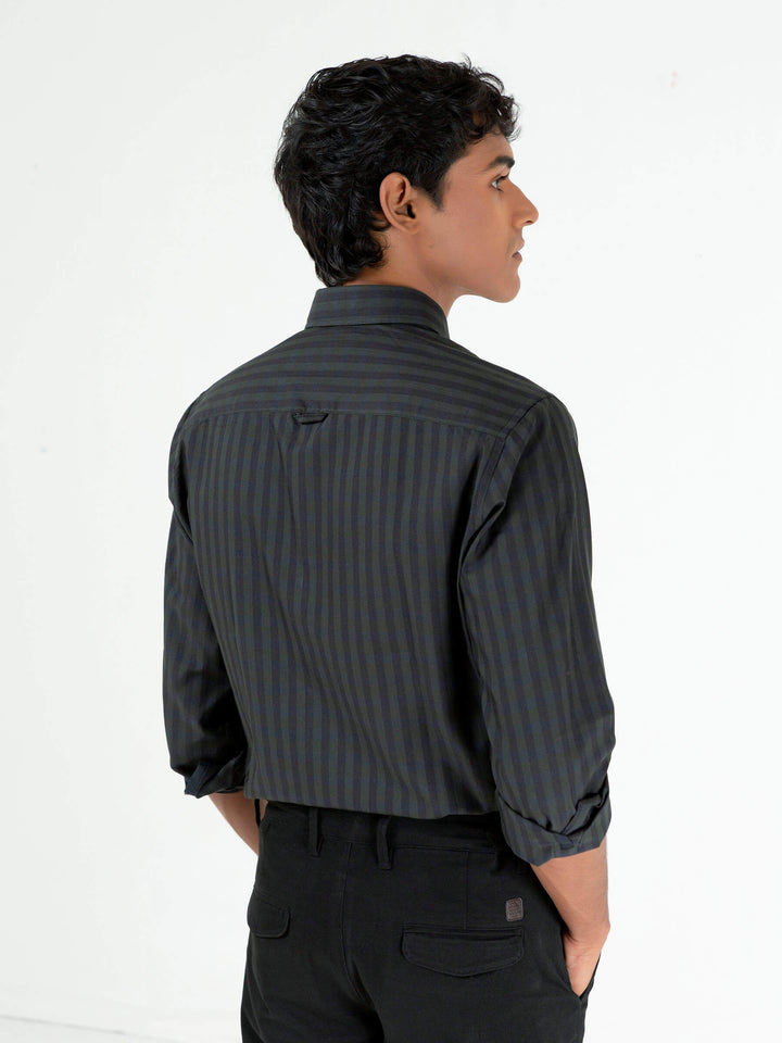 Dark Green & Black Striped Button Down Shirt Brumano Pakistan
