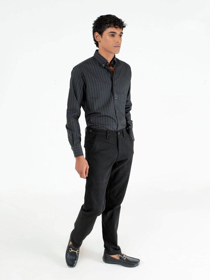 Dark Green & Black Striped Button Down Shirt Brumano Pakistan