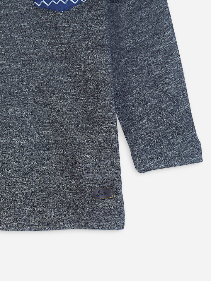Dark Grey Anthracite Long Sleeve Casual T-Shirt With Printed Pocket Brumano Pakistan
