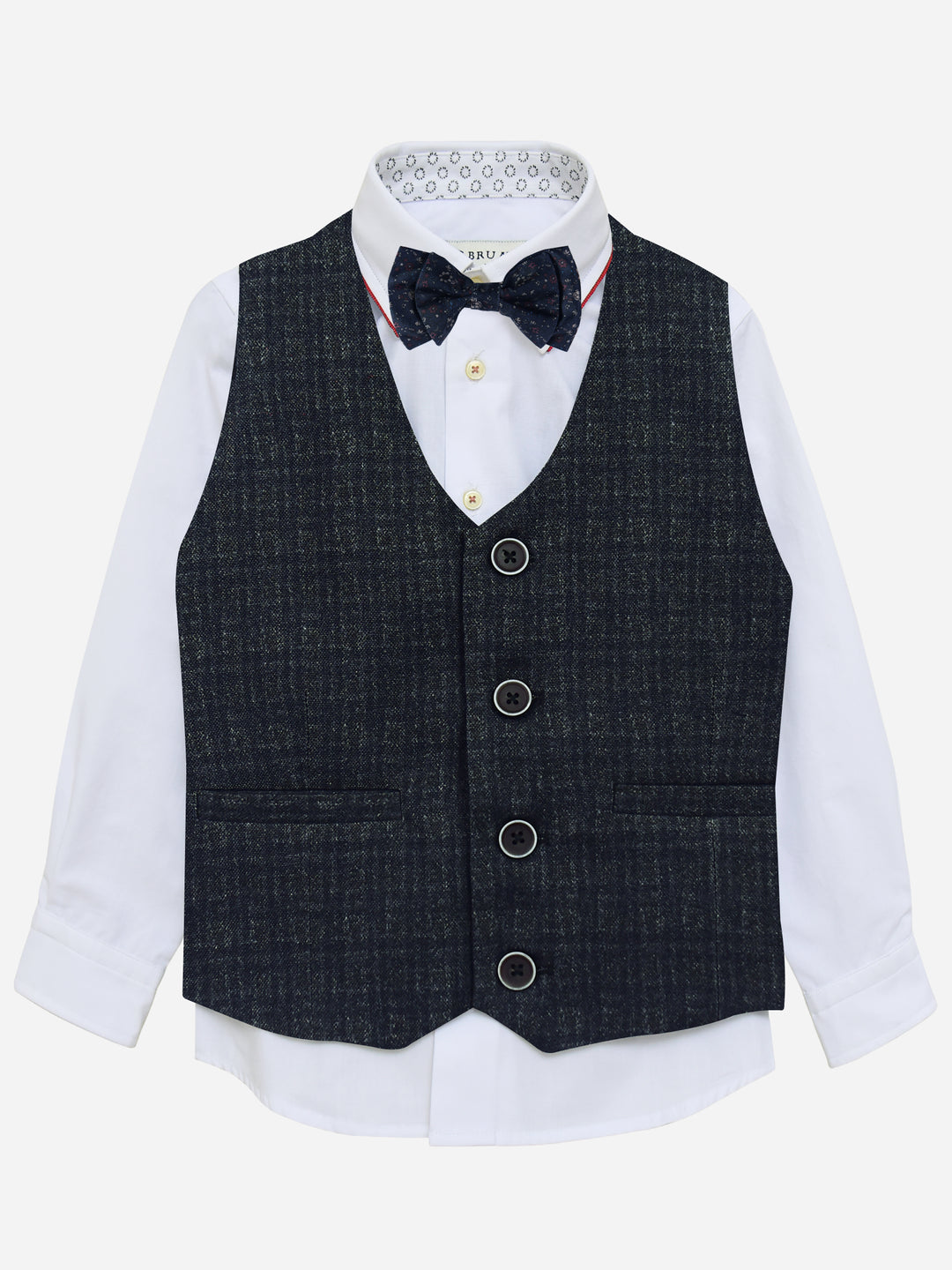 Dark Grey Checkered Suit Vest With Bow Brumano Pakistan