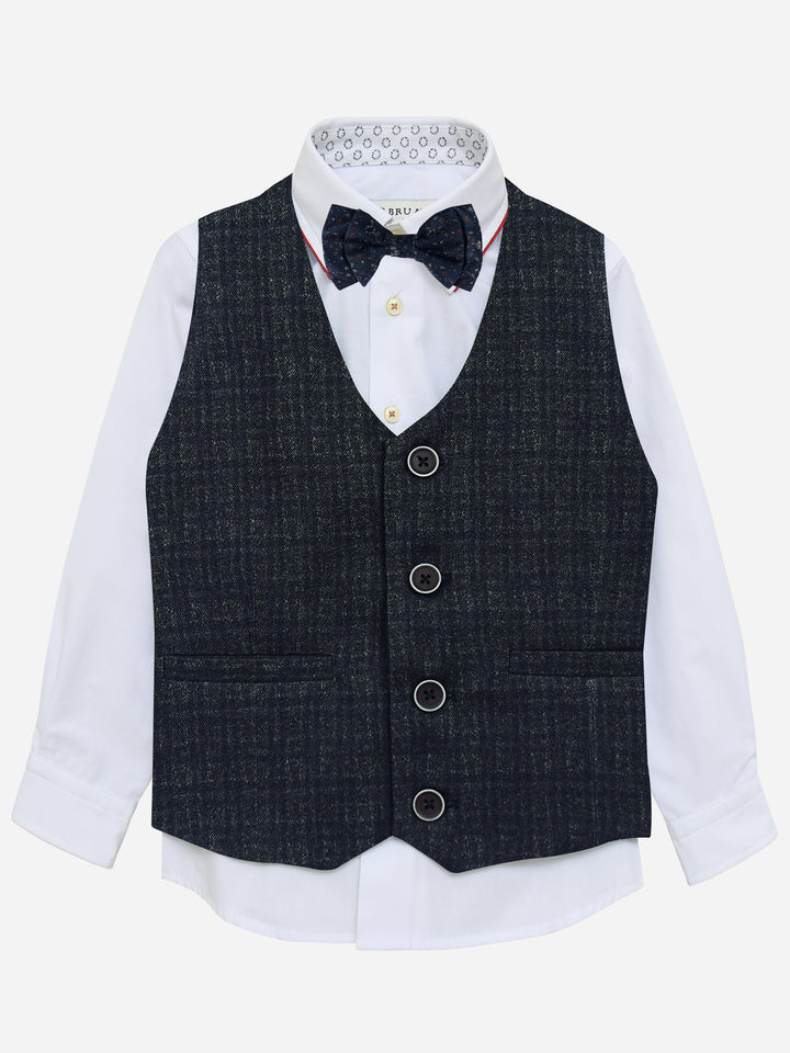 Dark Grey Checkered Suit Vest With Bow Brumano Pakistan