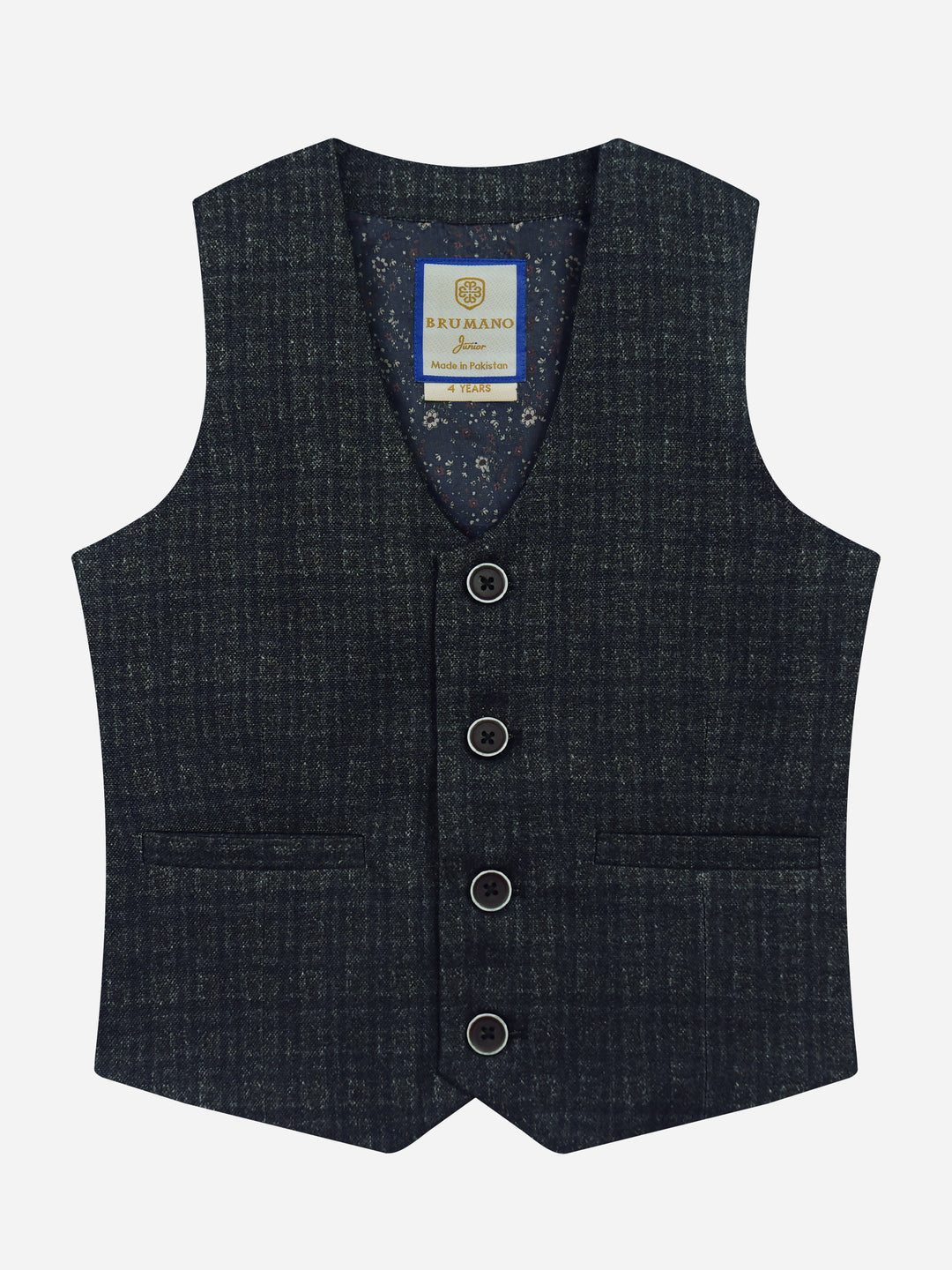 Dark Grey Checkered Suit Vest With Bow Brumano Pakistan
