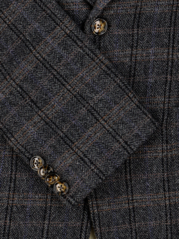 Dark Grey Checkered Wool Cashmere Blazer - Sartoria Brumano pakistan