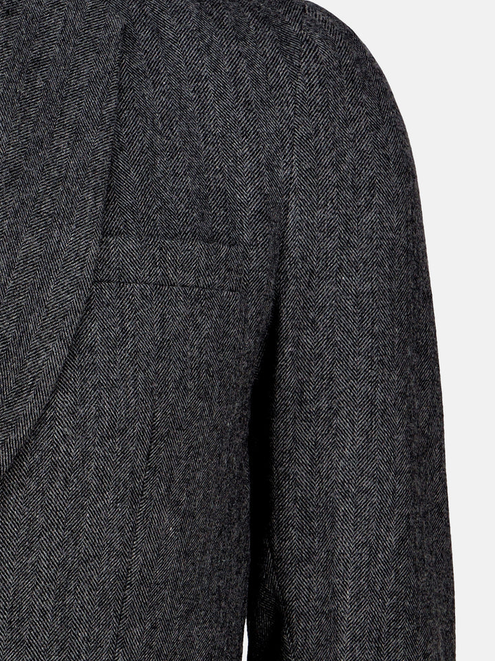 Dark Grey Herringbone Wool Cashmere Blazer - Sartoria Brumano Pakistan