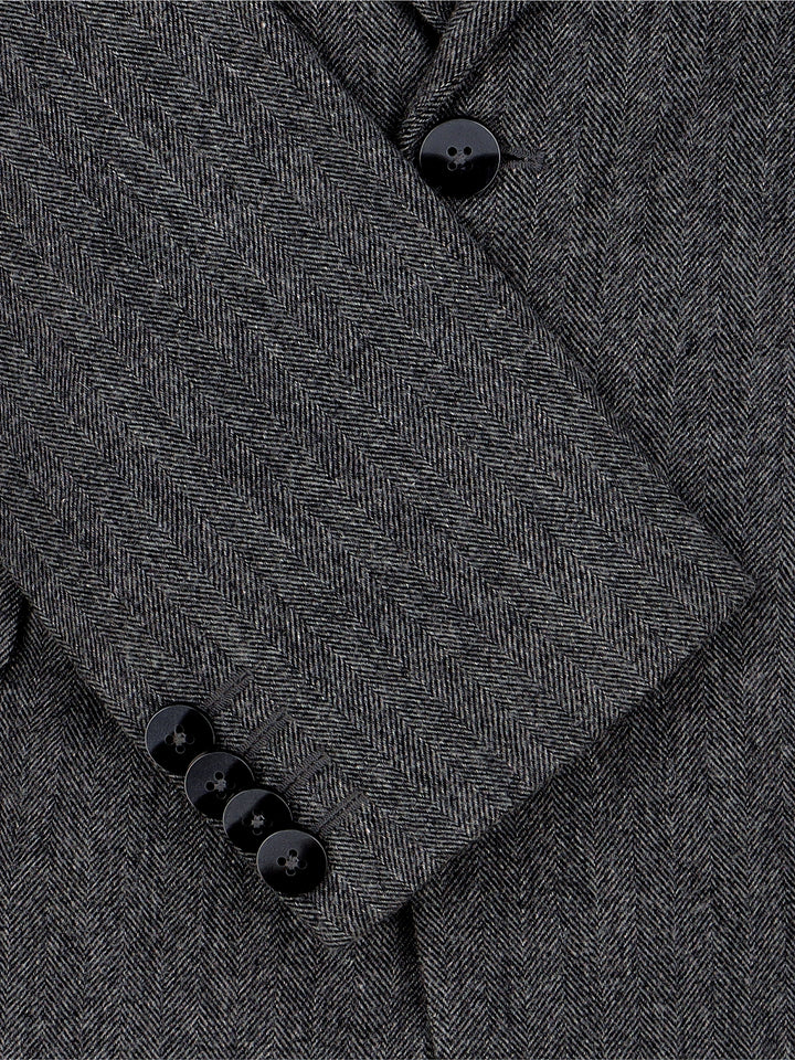 Dark Grey Herringbone Wool Cashmere Blazer - Sartoria Brumano Pakistan