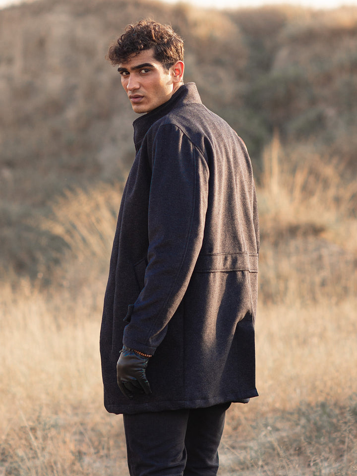 Dark Grey Wool Blended Long Coat - Limited Edition Brumano Pakistan