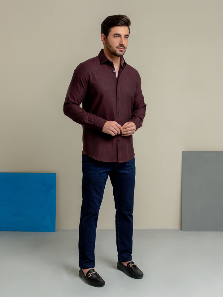 Dark Maroon Herringbone Pattern Formal Shirt Brumano Pakistan