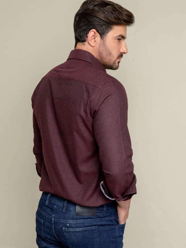 Dark Maroon Herringbone Pattern Formal Shirt Brumano Pakistan