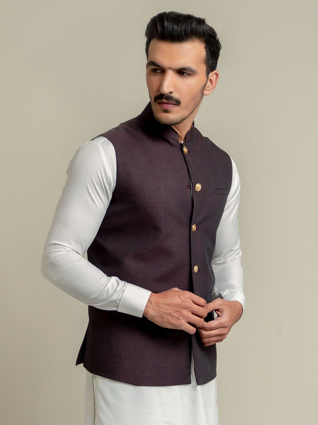 Dark Maroon Melange Waistcoat Brumano Pakistan