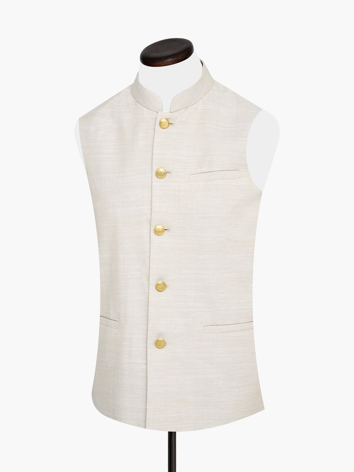 Ecru Beige Textured Waistcoat Brumano Pakistan