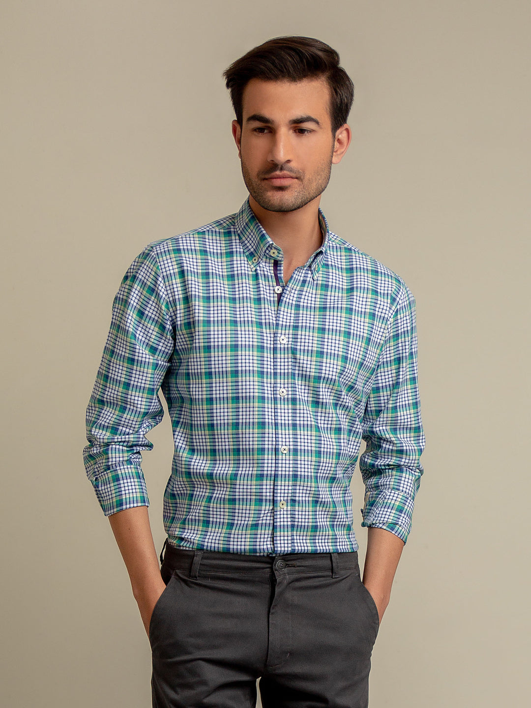 Green & Blue Shepherd Checkered Shirt Brumano Pakistan