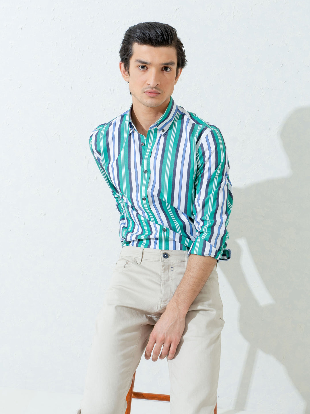 Green Bold Striped Shirt Brumano Pakistan