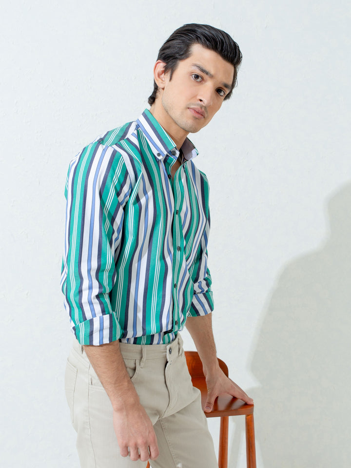Green Bold Striped Shirt Brumano Pakistan