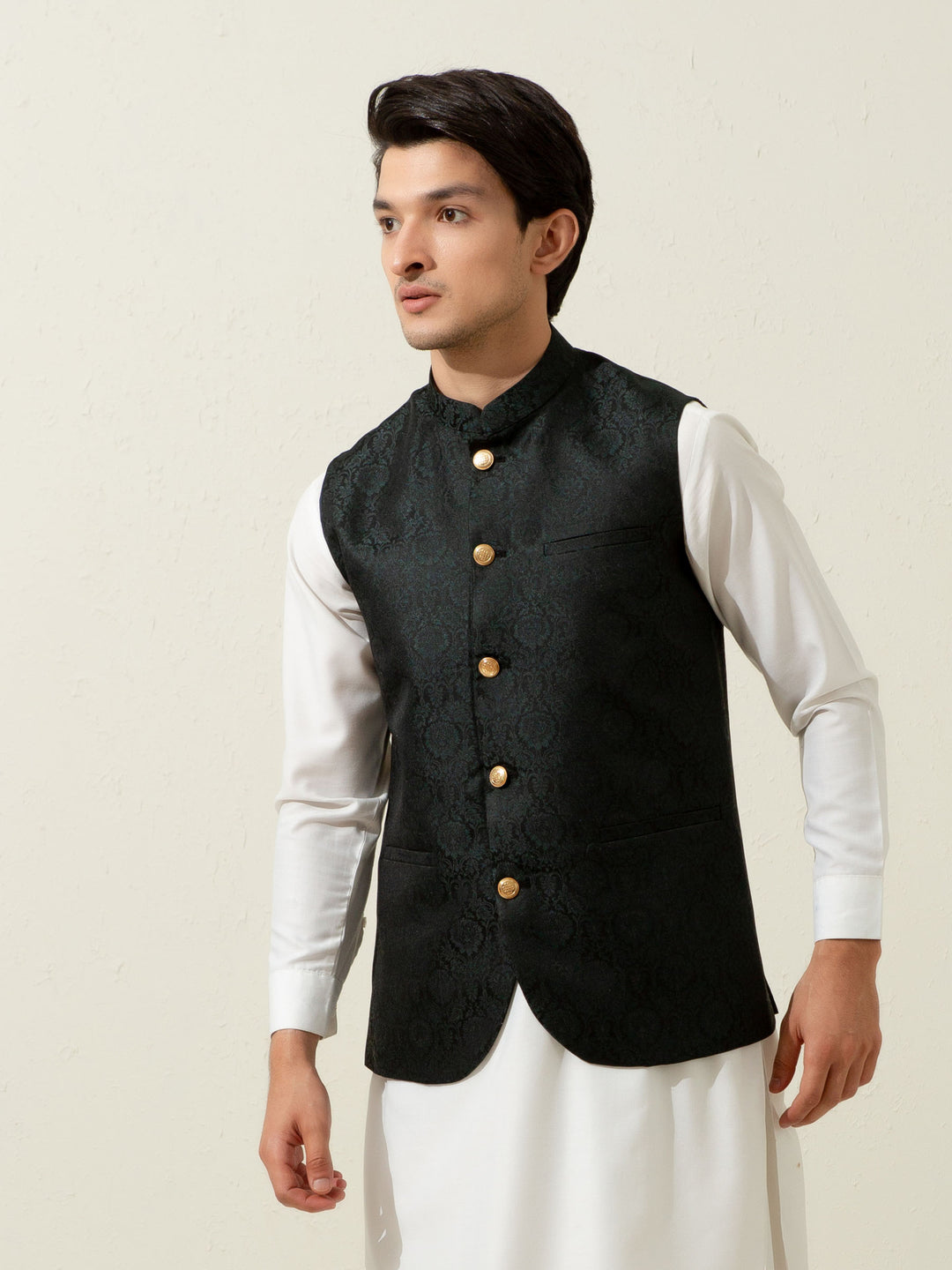 Green Floral Patterned Waistcoat Brumano Pakistan