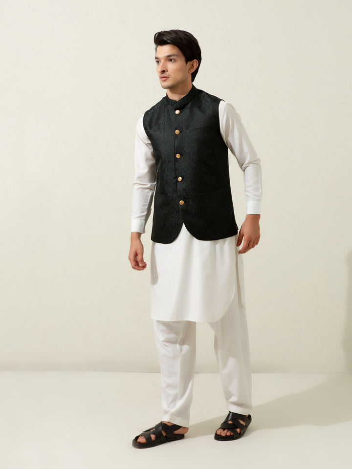 Green Floral Patterned Waistcoat Brumano Pakistan