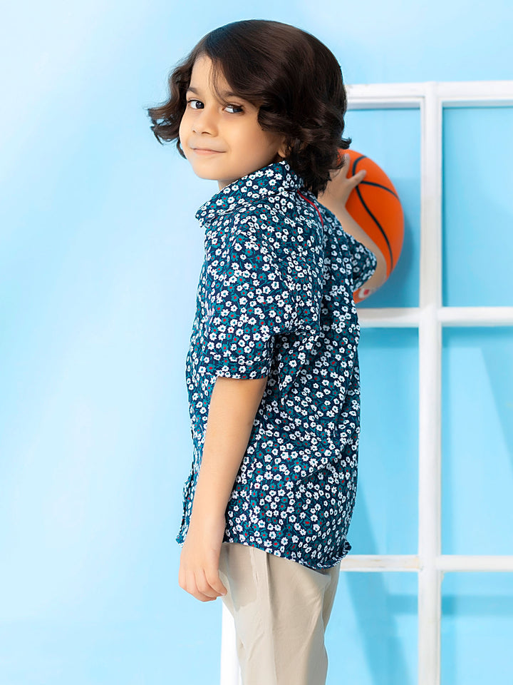 Green Floral Printed Short Sleeve Casual Shirt Brumano Pakistan